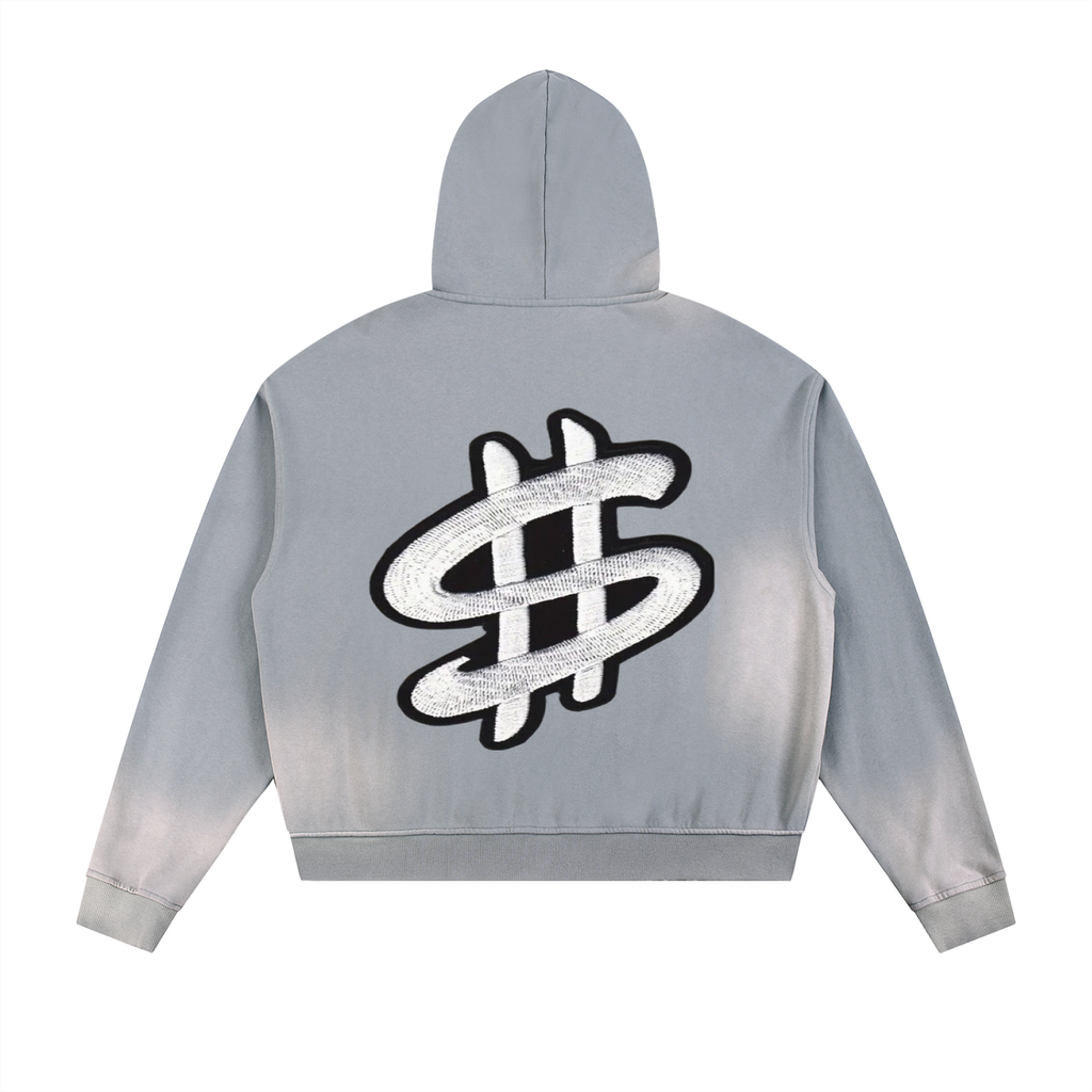 Rich Academy Sun Fade Frayed Raw Edge Fleece Zip Hoodie