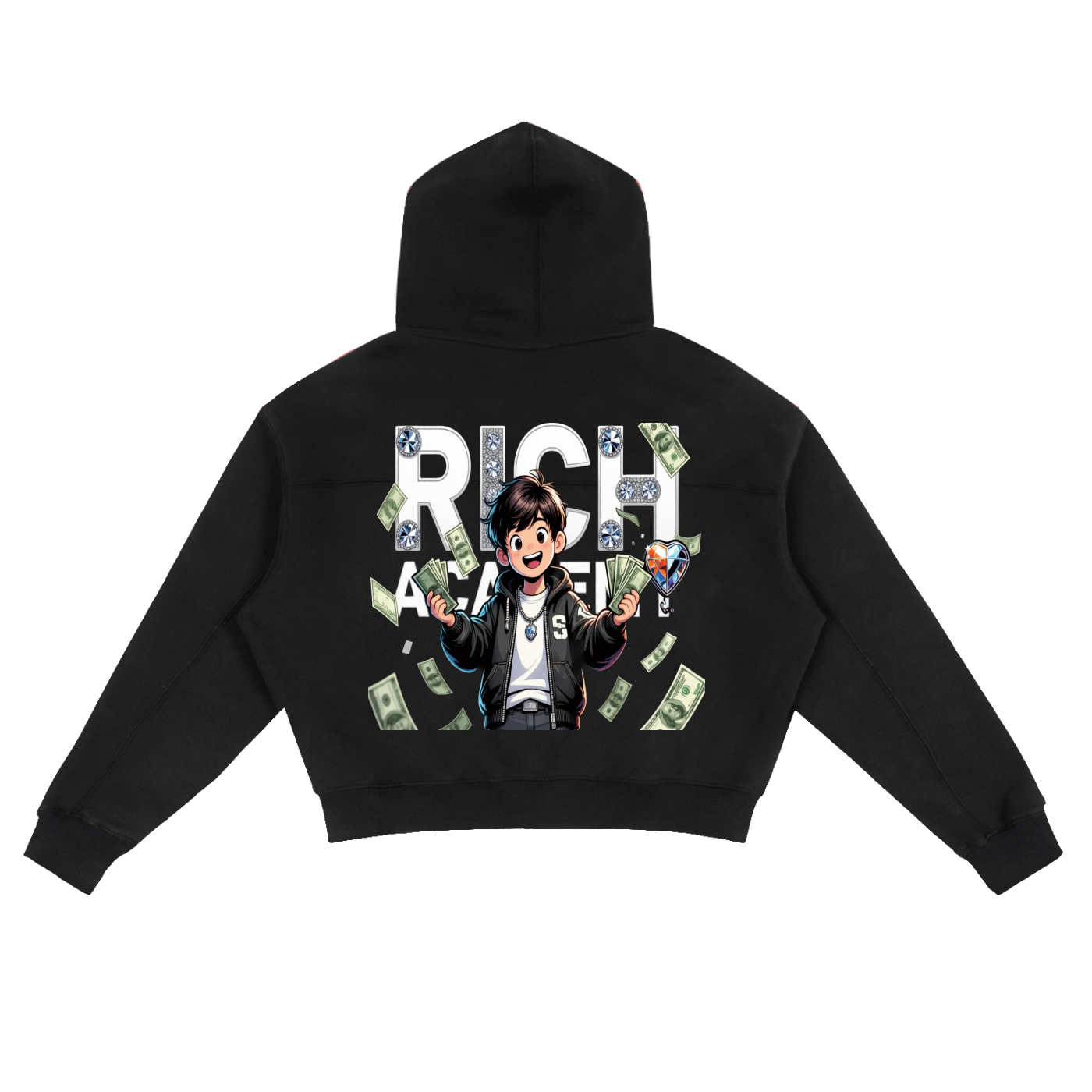 Rich Academy Character Fleece Zip-Up Boxy Hoodie