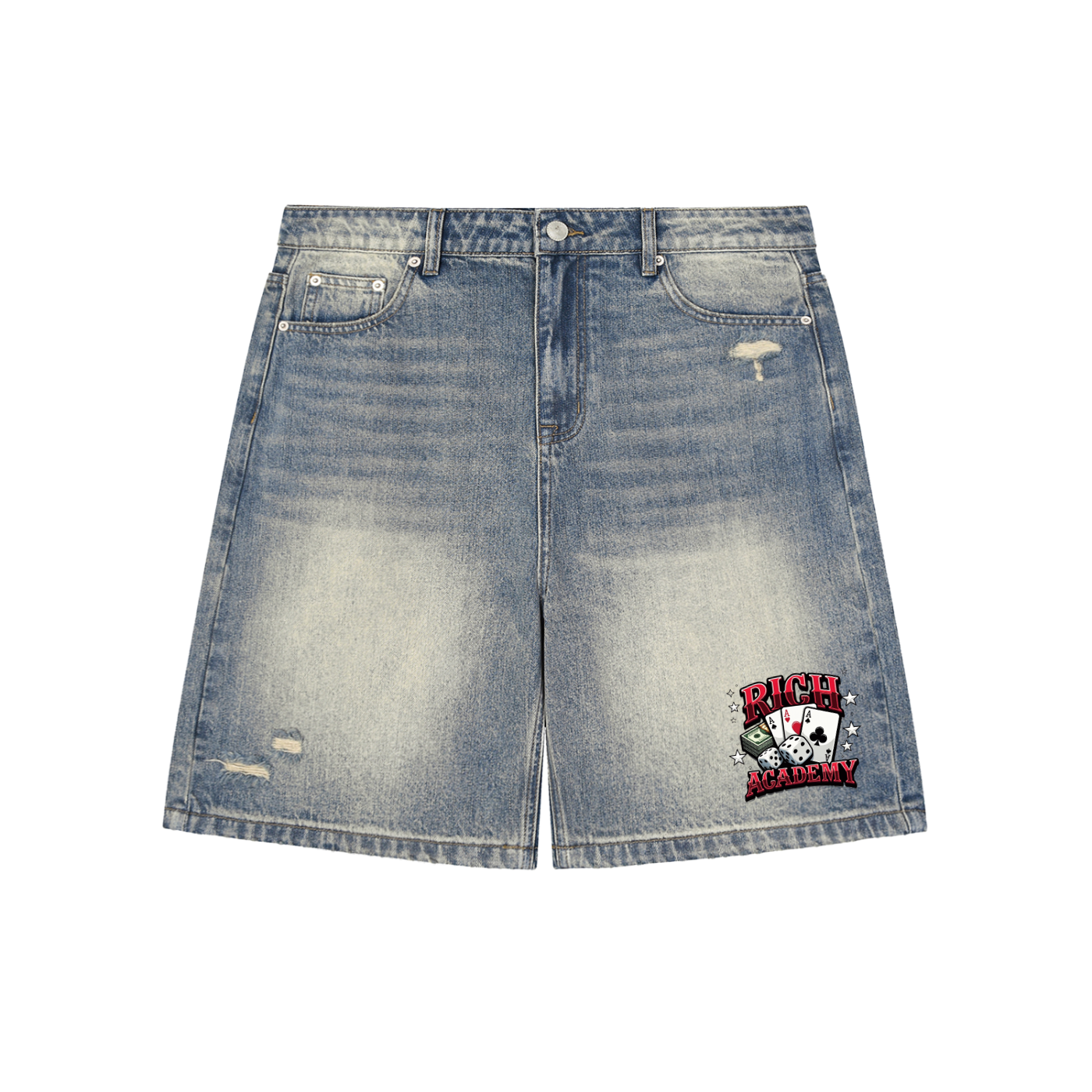 Rich Academy Faded Distressed Baggy Denim Shorts