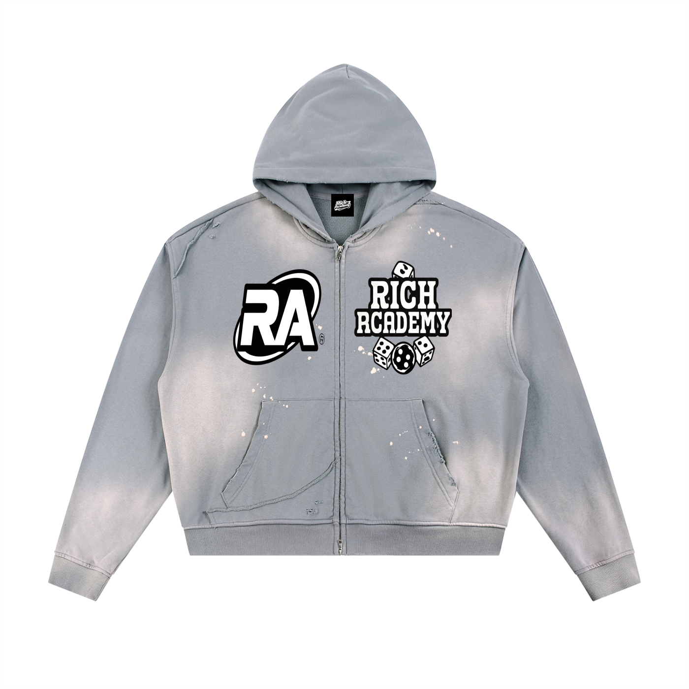 Rich Academy Sun Fade Frayed Raw Edge Fleece Zip Hoodie